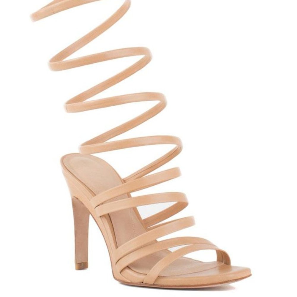 NEW Nude leather strappy wrap heel sandal by Eight Fifteen size 7